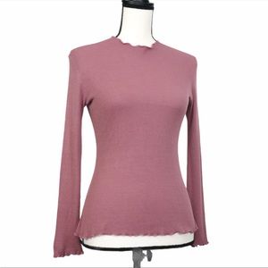 Roolee Mauve Waffle Long Sleeve Shirt with Lettuce Detailing